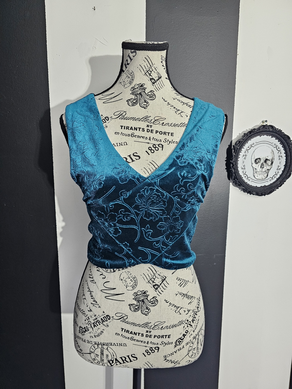 Staring at Stars Teal Embroidered Velvet V-Neck Tank
